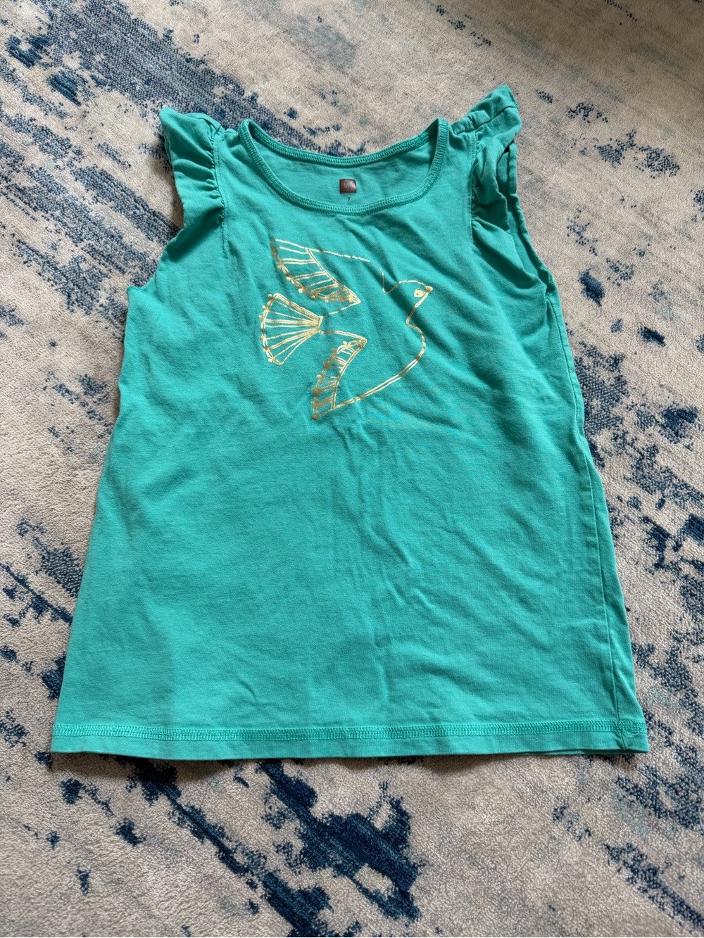 Tea Collection Gold Bird Print Ruffle Tank Top Size 7